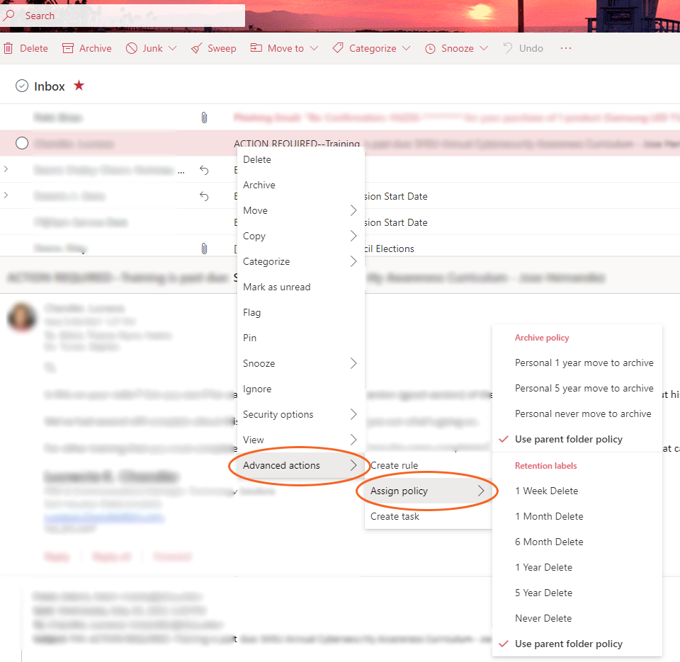 Message Assign Policy OWA Retention Policy Email